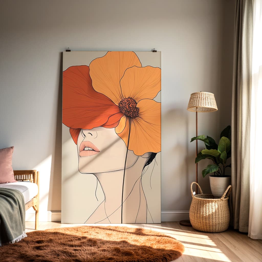 Elegant Floral Woman Wall Art – Modern Line Art Canvas Print — alternate view