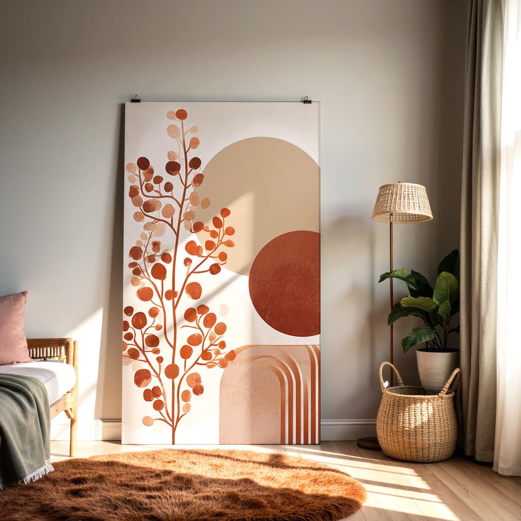 Abstract Botanical Wall Art – Terracotta and Beige Minimal Design — alternate view