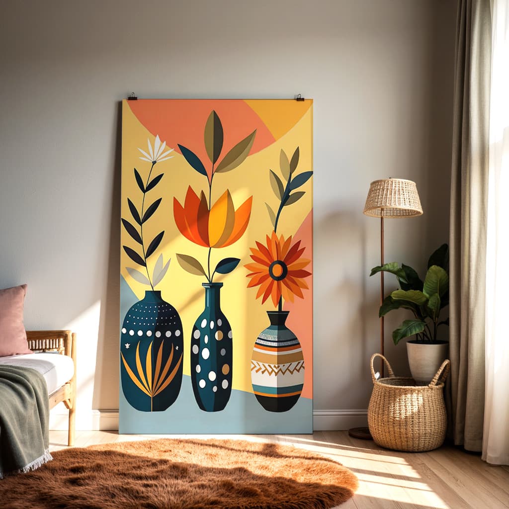 Modern Floral Vase Art Print – Colorful Boho Wall Décor — alternate view