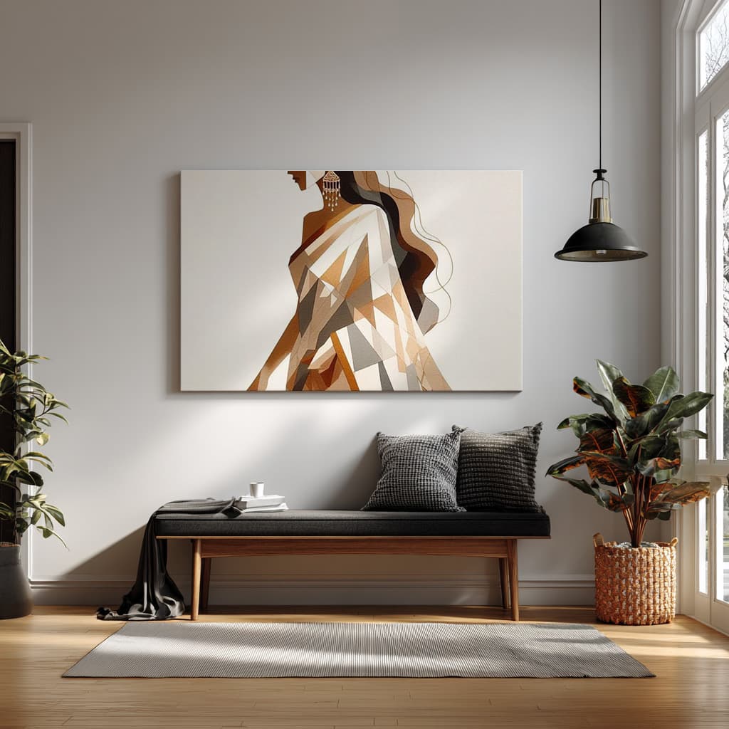 Modern Indian Woman Wall Art – Abstract Geometric Saree Design — alternate view