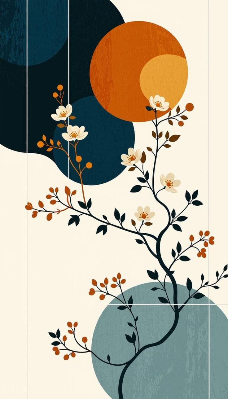 Modern Floral Abstract Art Print – Bold Geometric Botanical Wall Décor