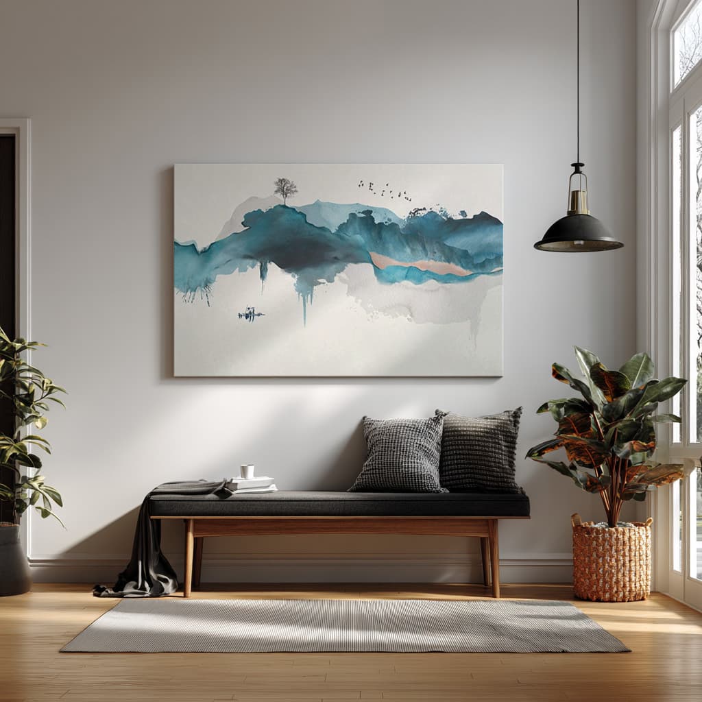 Abstract Watercolor Mountain Landscape – Minimalist Ink & Wash Wall Art — alternate view