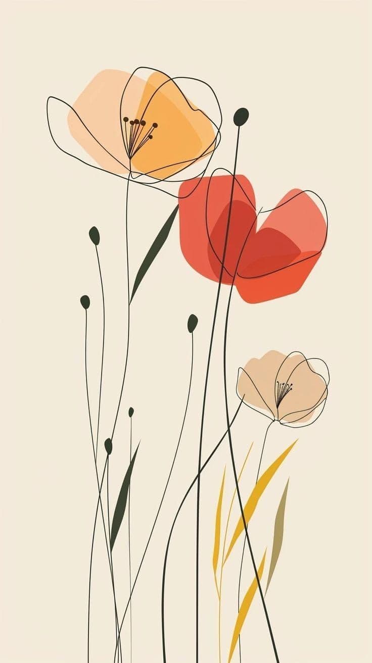 Minimalist Line Art Floral Print – Modern Poppy & Wildflower Wall Art