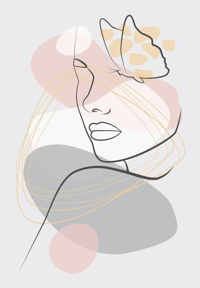 Minimalist Woman & Butterfly Line Art – Soft Abstract Pastel Wall Print