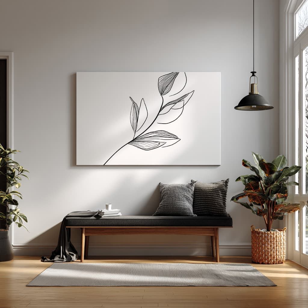 Minimalist Line Art Botanical Print – Modern Abstract Leaf Drawing — alternate view