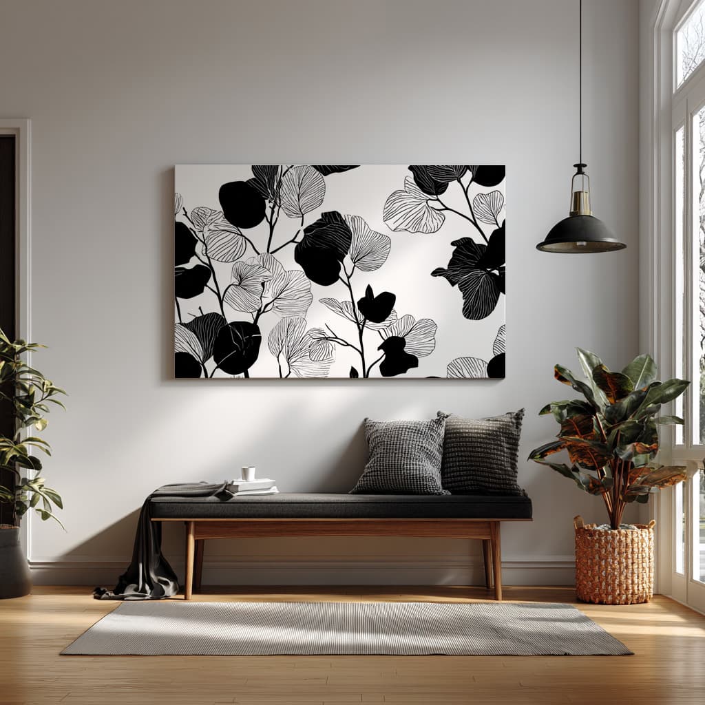 Minimalist Botanical Line Art – Black & White Eucalyptus Pattern Print — alternate view