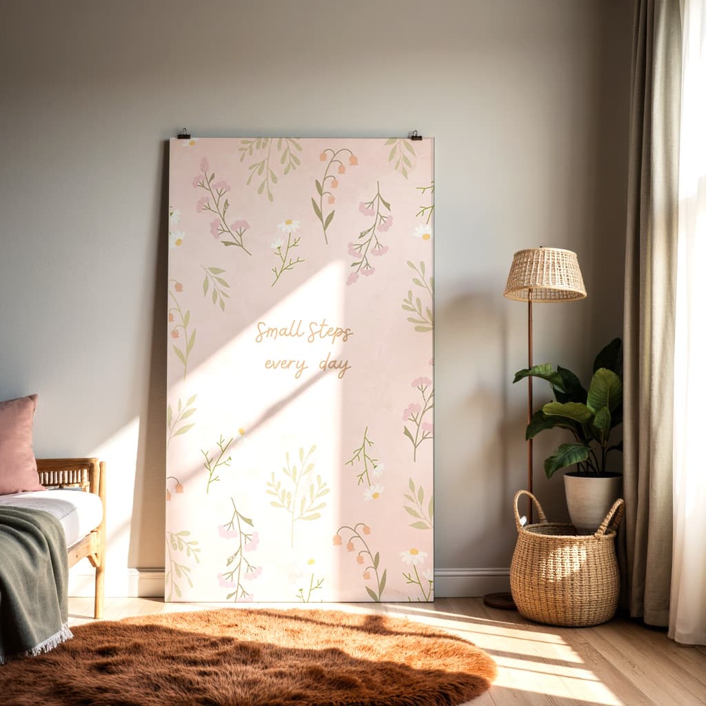 Small Steps Every Day Wall Art – Motivational Floral Print, Pastel Botanical Poster — alternate view
