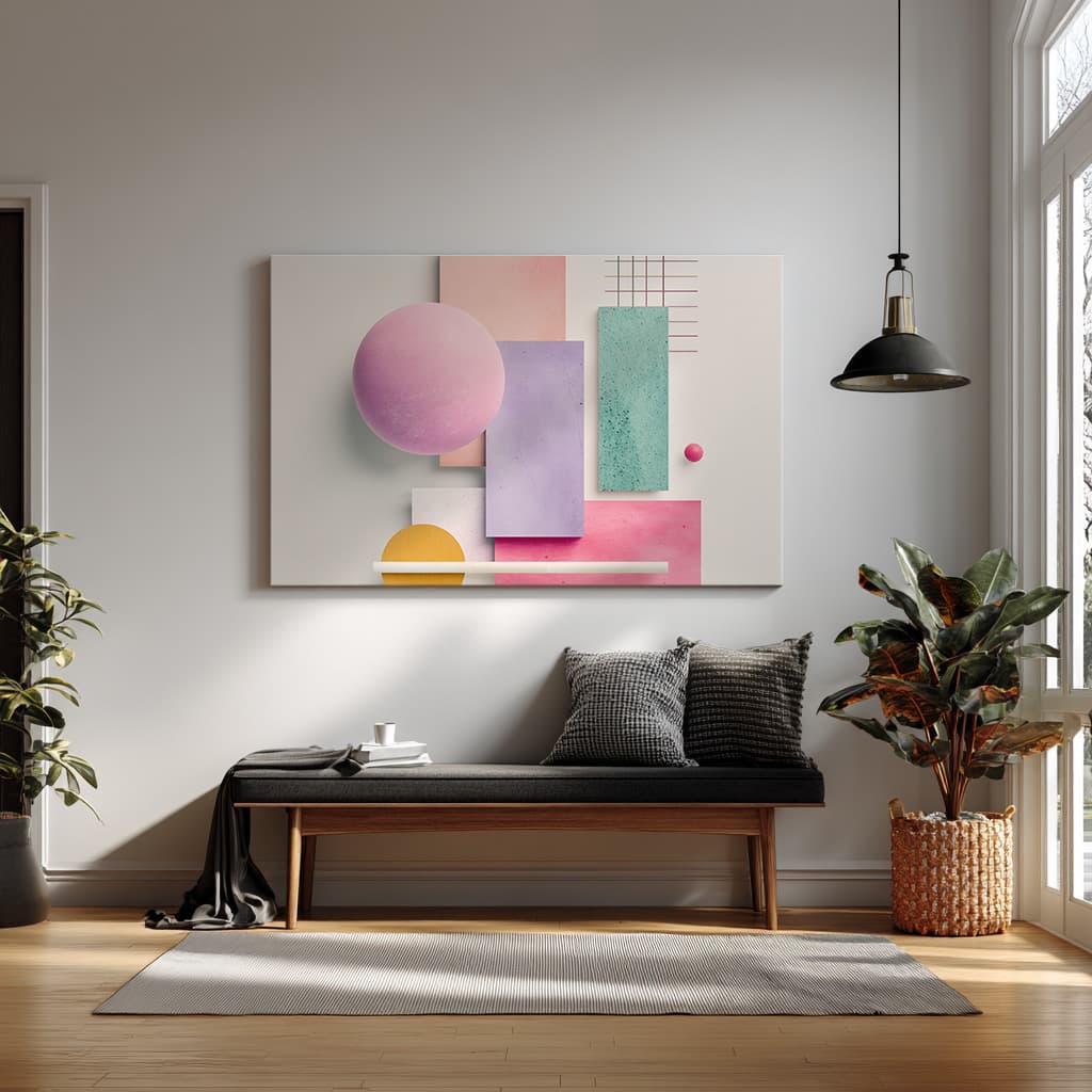 Pastel Geometric Wall Art – Modern Abstract Shapes Print in Pink, Mint, Lilac & Yellow — alternate view