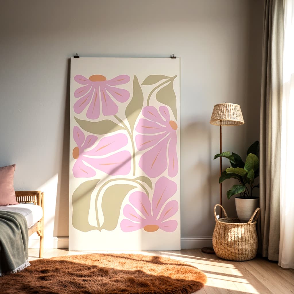 Modern Floral Wall Art Print – Pink Abstract Flower Illustration | Minimalist Botanical Decor — alternate view