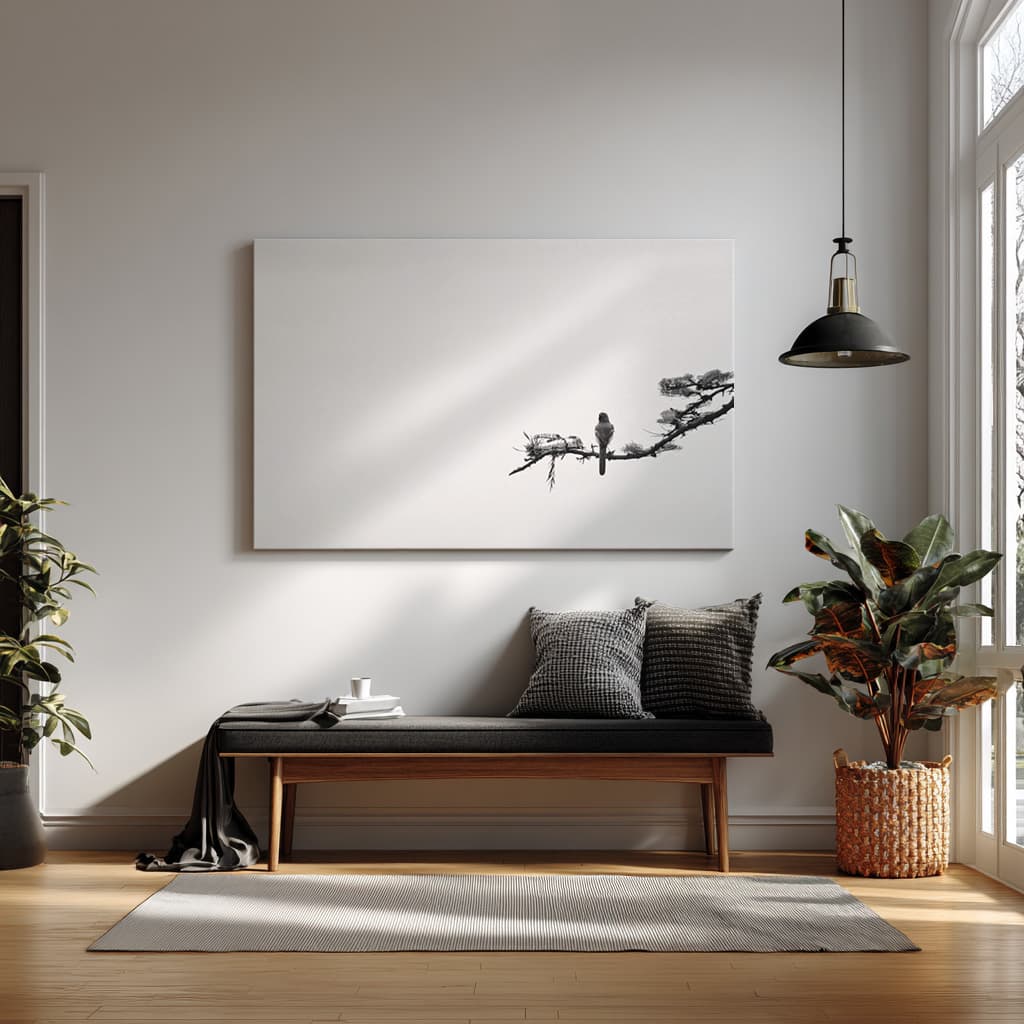 Silent Perch – Minimalist Black & White Bird Wall Art — alternate view