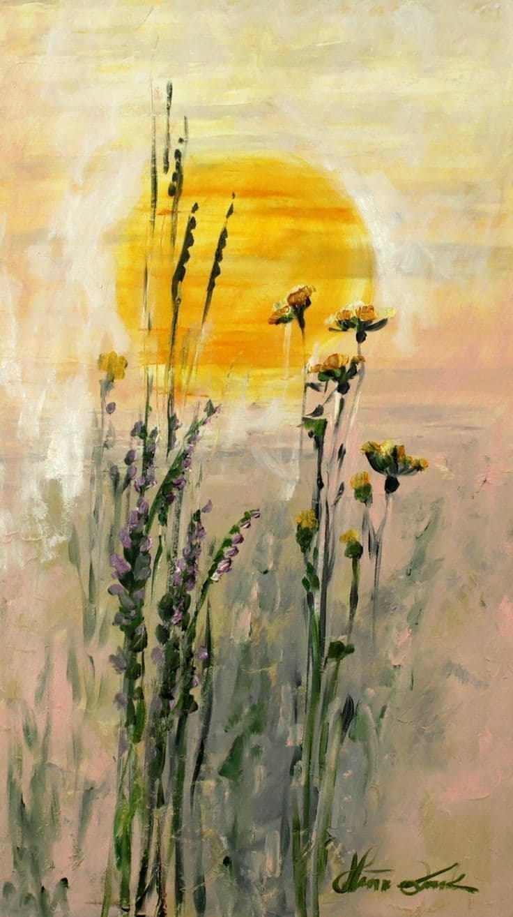 Golden Dawn Wildflowers – Serene Sunrise Floral Wall Art