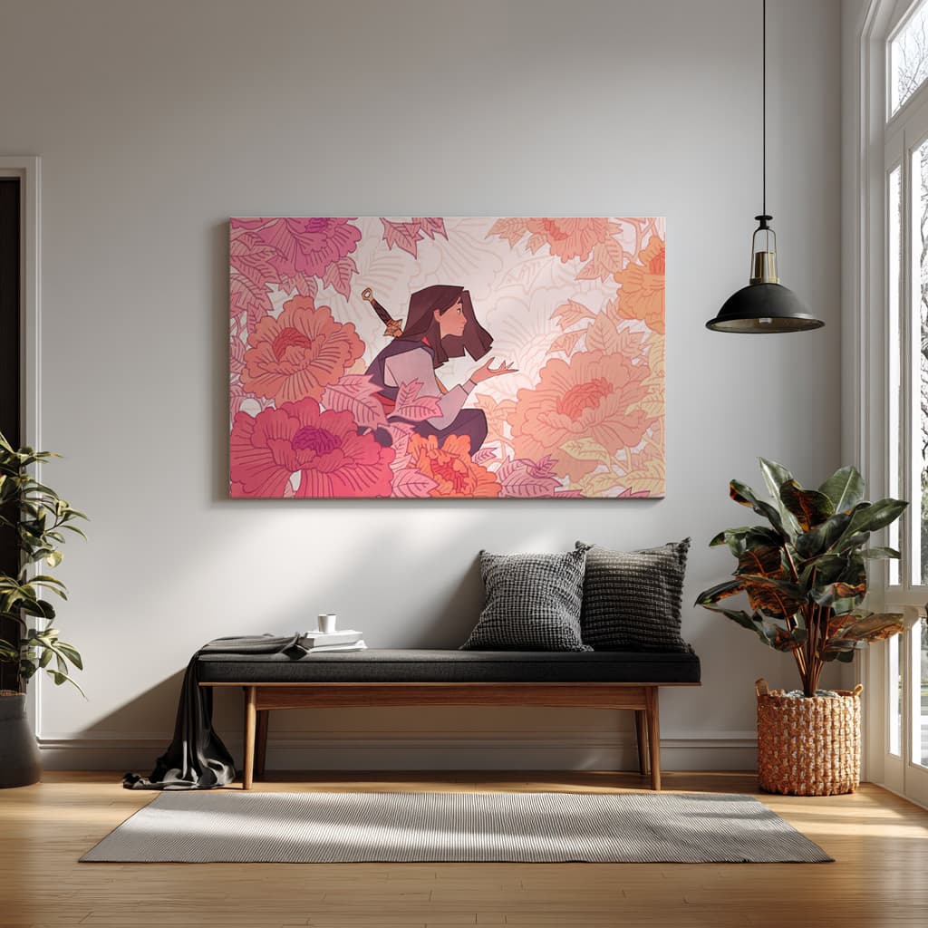 Blossoms of Resolve – Courageous Girl in a Floral Dreamscape — alternate view