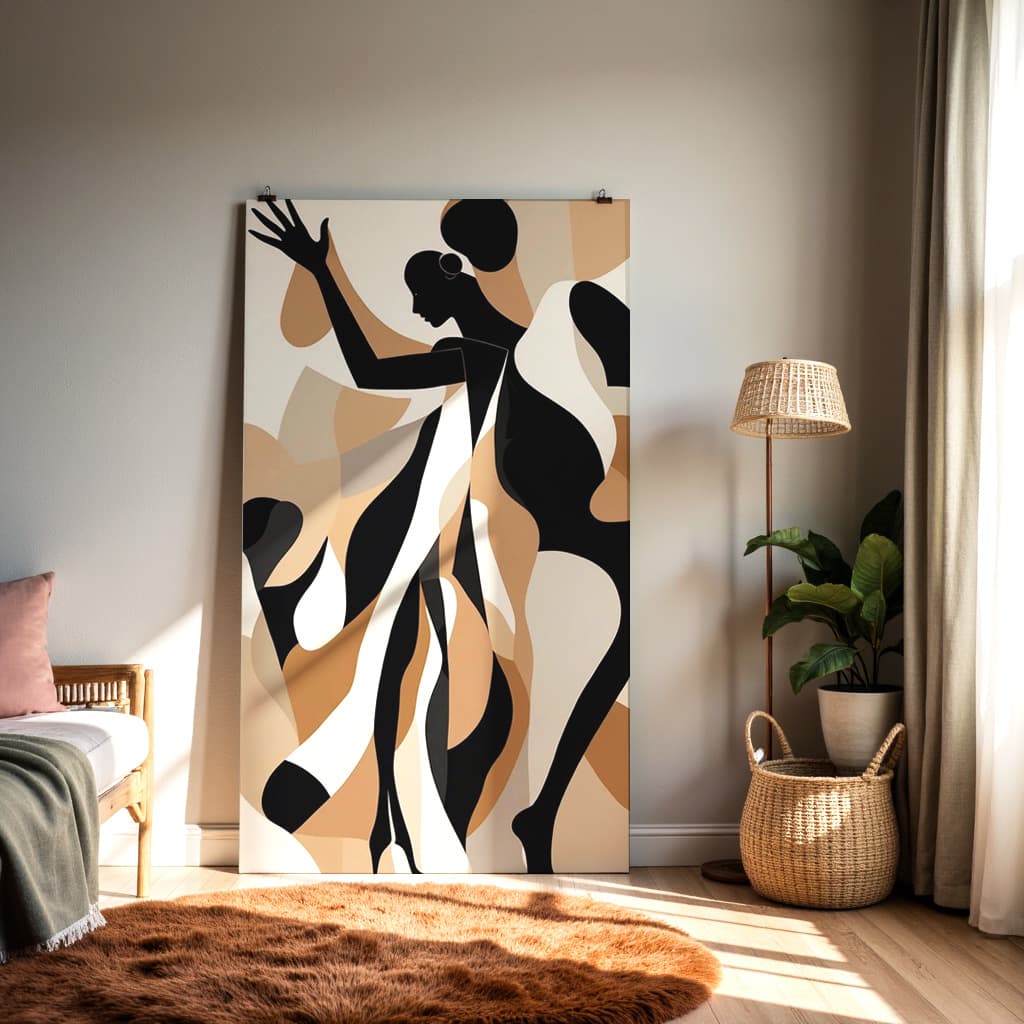 Abstract Female Silhouette Wall Art – Modern Minimalist Woman Figure Painting — alternate view
