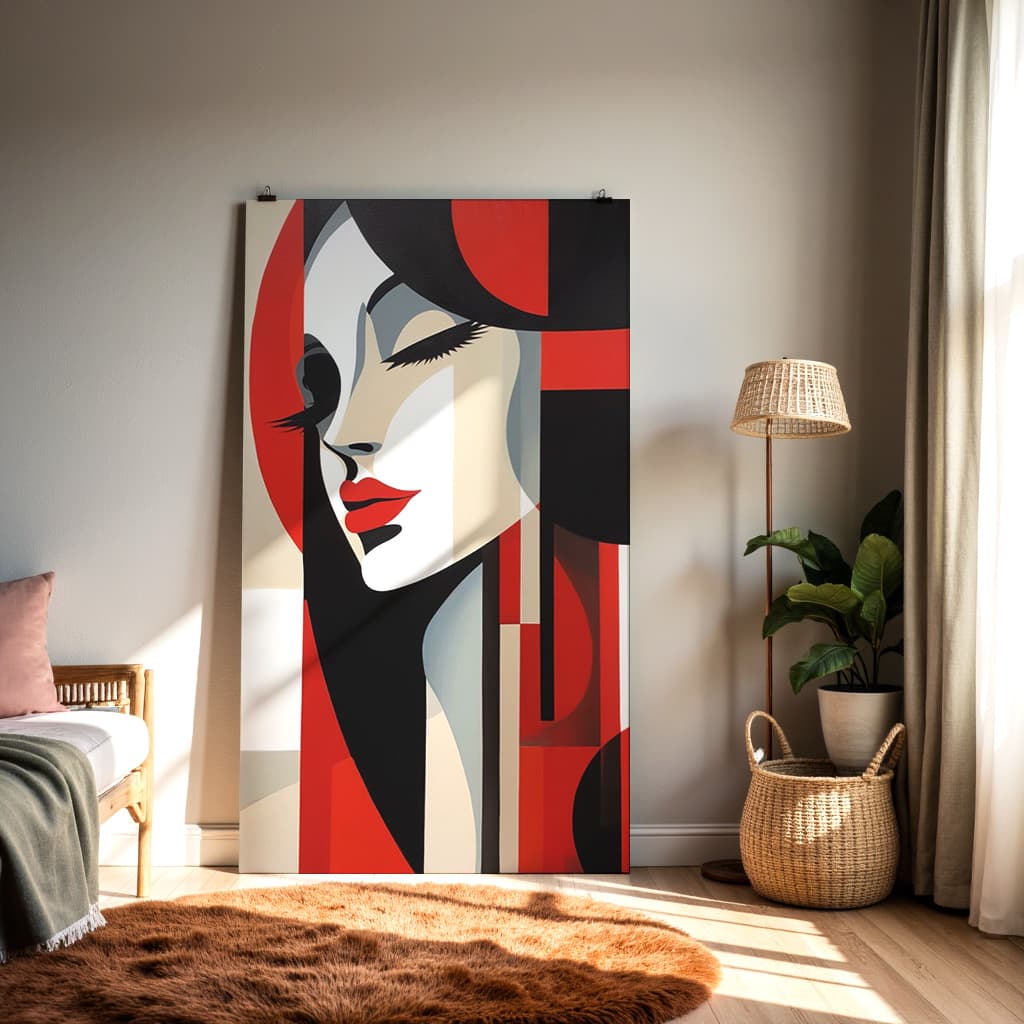 Modern Cubist Woman Portrait Wall Art – Abstract Female Face Painting — alternate view