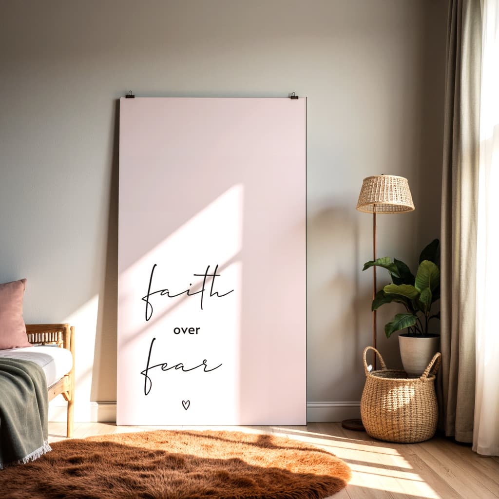 Faith Over Fear Wall Art – Minimal Pink Inspirational Quote Print — alternate view