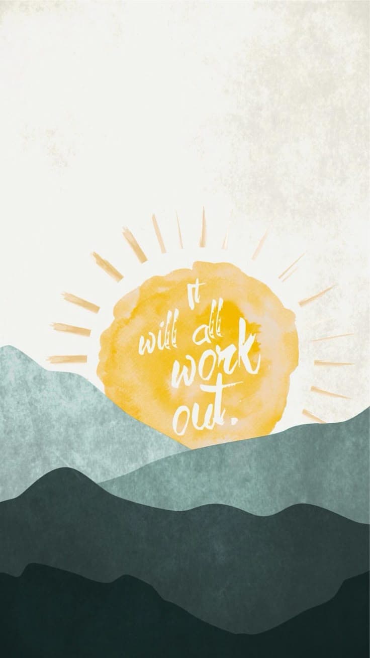 It Will All Work Out Wall Art – Minimal Sun & Mountains Inspirational Print