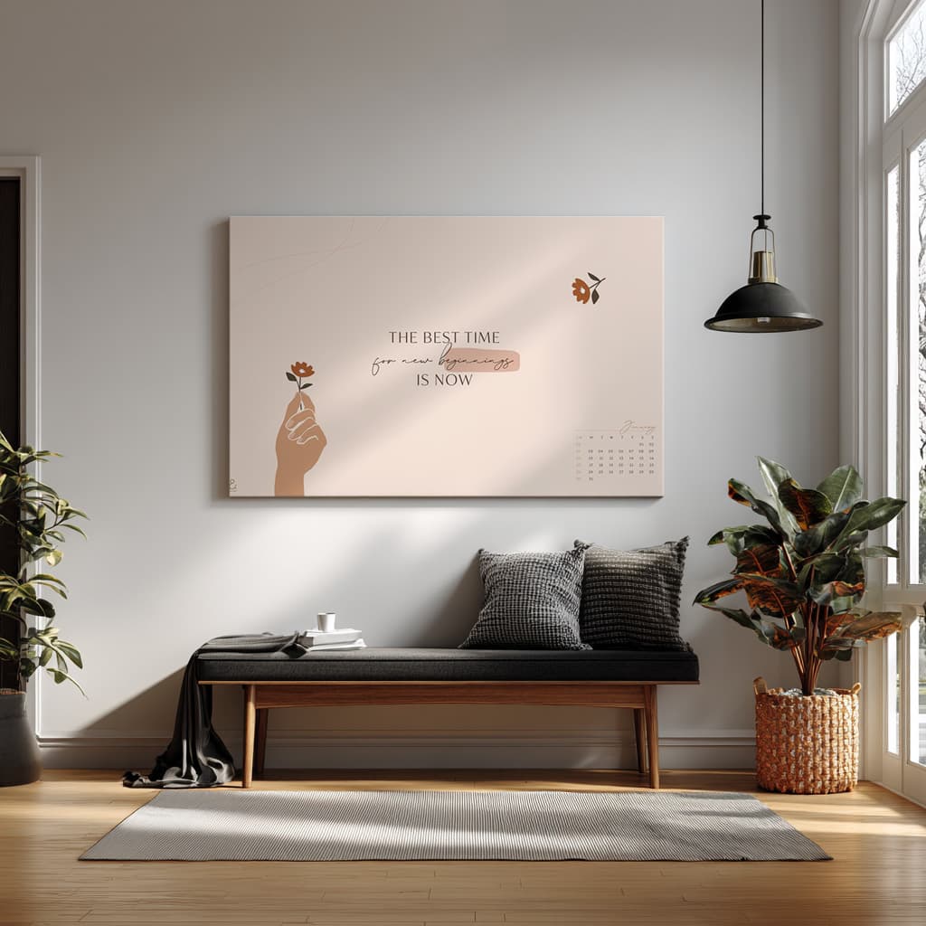 The Best Time Is Now Wall Art – Inspirational Quote Minimal Floral Print — alternate view