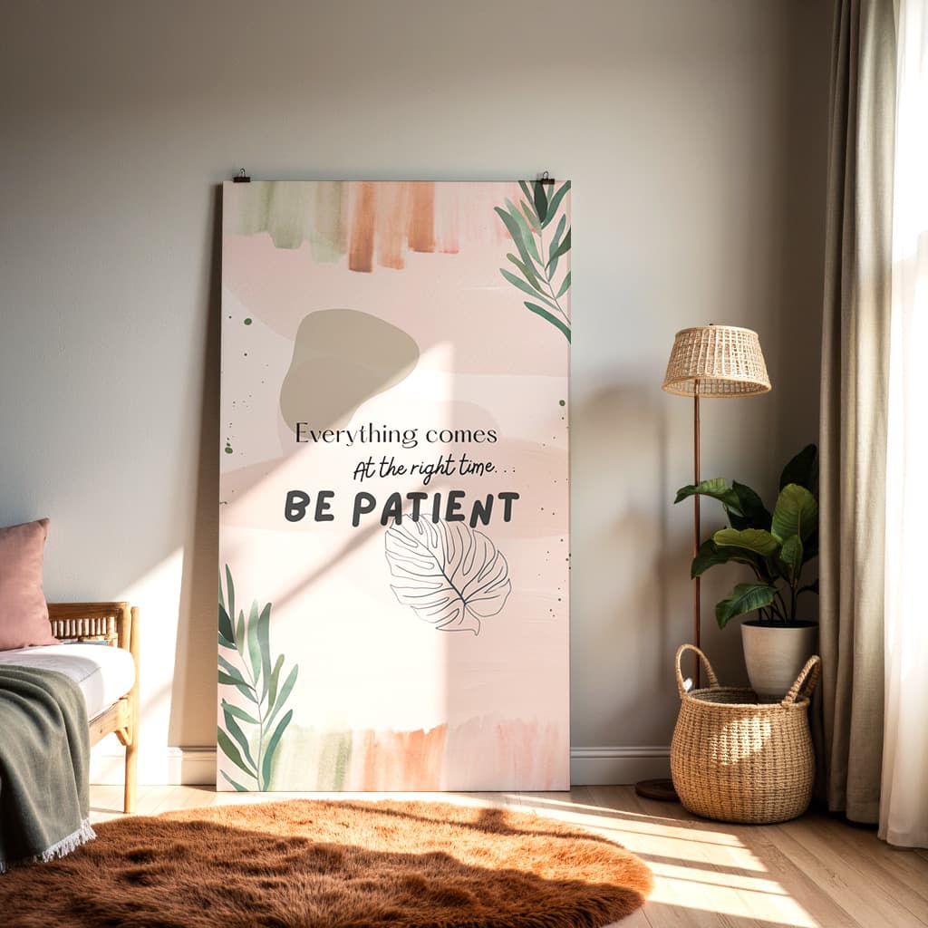 Motivational Quote Wall Art – “Everything Comes at the Right Time, Be Patient” — alternate view